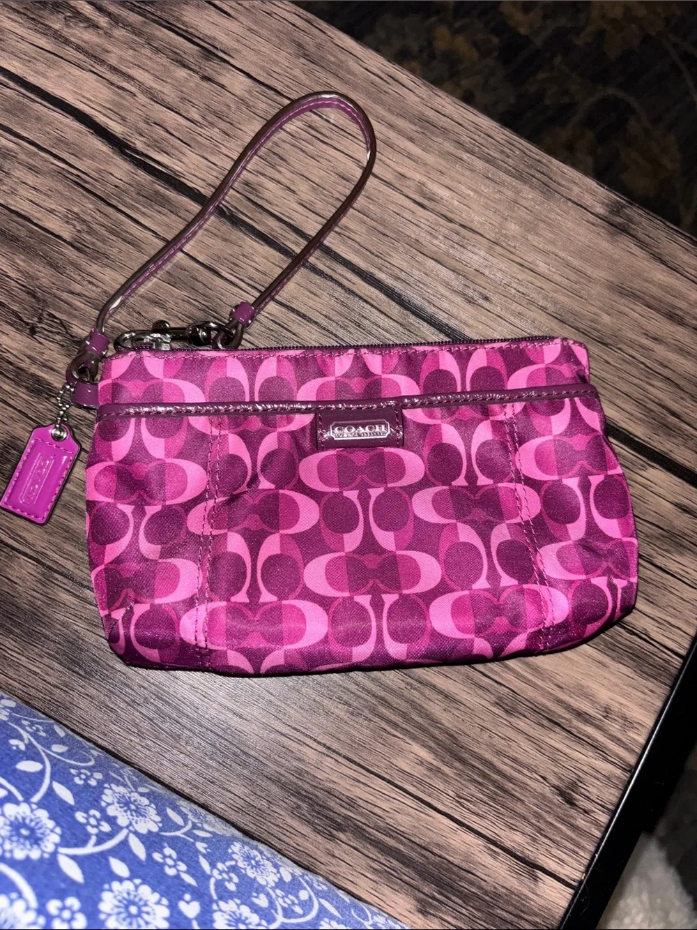 Coach Signature Wristlet in Pink and Dark Pink